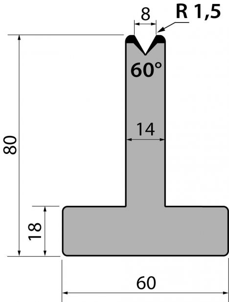 Т-образные и 1-ручьевые матрицы TR80.08.60 для гибки