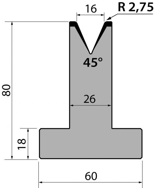 Т-образные и 1-ручьевые матрицы T80.16.45 для гибки