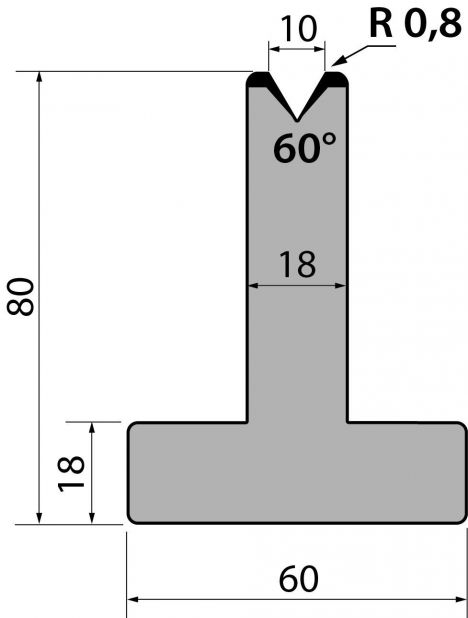Т-образные и 1-ручьевые матрицы T80.10.60 для гибки